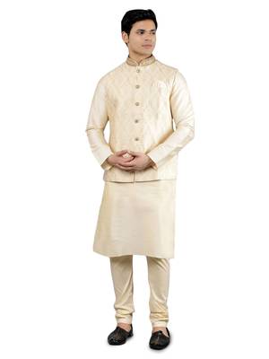Manish creations men's ethnic motifs silk blend kurta sets with nehru jacket 1