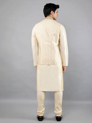 Manish creations men's ethnic motifs silk blend kurta sets with nehru jacket 2