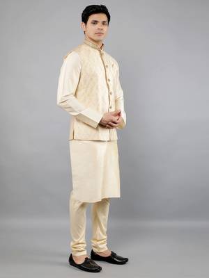 Manish creations men's ethnic motifs silk blend kurta sets with nehru jacket 3