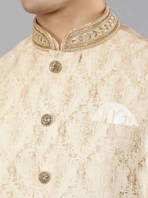 Manish creations men's ethnic motifs silk blend kurta sets with nehru jacket 4