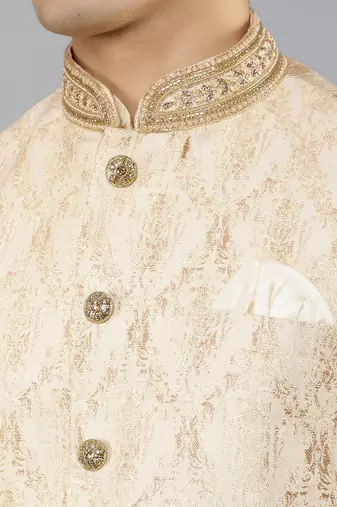 Manish creations men's ethnic motifs silk blend kurta sets with nehru jacket