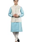 Manish creations men's floral pattan ethnic silk blend kurta sets with nehru jacket