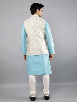 Manish creations men's floral pattan ethnic silk blend kurta sets with nehru jacket 2