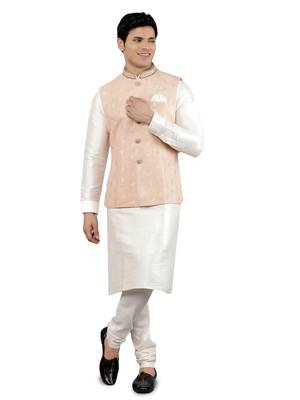 Manish creations men's woven pattan ethnic silk blend kurta sets with nehru jacket 1