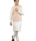 Manish creations men's woven pattan ethnic silk blend kurta sets with nehru jacket