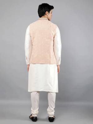 Manish creations men's woven pattan ethnic silk blend kurta sets with nehru jacket 2
