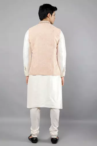 Manish creations men's woven pattan ethnic silk blend kurta sets with nehru jacket