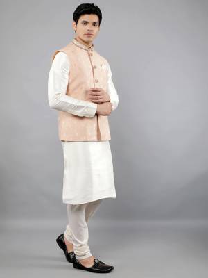 Manish creations men's woven pattan ethnic silk blend kurta sets with nehru jacket 3