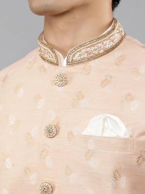 Manish creations men's woven pattan ethnic silk blend kurta sets with nehru jacket 4
