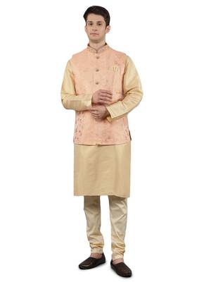 Manish creations men's floral pattan silk blend casual styles kurta sets with nehru jacket 1
