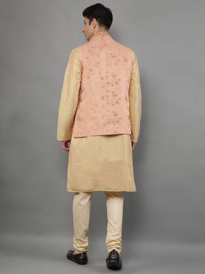 Manish creations men's floral pattan silk blend casual styles kurta sets with nehru jacket 2
