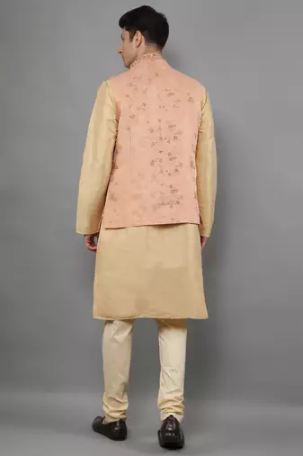 Manish creations men's floral pattan silk blend casual styles kurta sets with nehru jacket