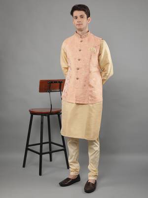 Manish creations men's floral pattan silk blend casual styles kurta sets with nehru jacket 5