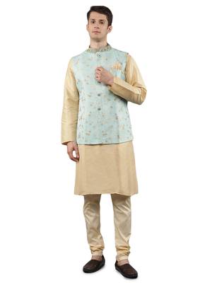 Manish creations men's floral pattan silk blend casual styles kurta sets with nehru jacket 1