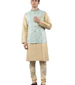Manish creations men's floral pattan silk blend casual styles kurta sets with nehru jacket