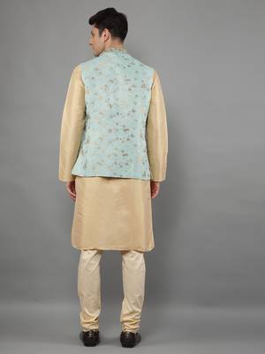 Manish creations men's floral pattan silk blend casual styles kurta sets with nehru jacket 2