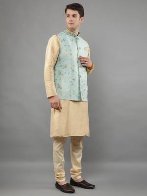 Manish creations men's floral pattan silk blend casual styles kurta sets with nehru jacket 3