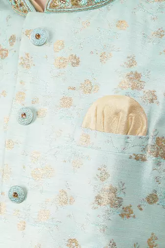Manish creations men's floral pattan silk blend casual styles kurta sets with nehru jacket