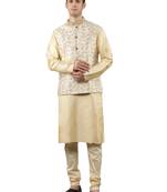 Manish creations men's floral pattan silk blend casual styles kurta sets with nehru jacket