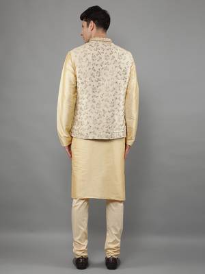 Manish creations men's floral pattan silk blend casual styles kurta sets with nehru jacket 2