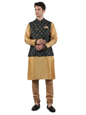 Manish creations men's ethnic motifs silk blend traditional kurta sets with nehru jacket 1
