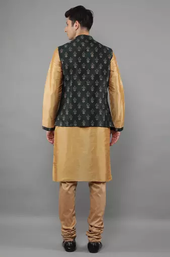 Manish creations men's ethnic motifs silk blend traditional kurta sets with nehru jacket