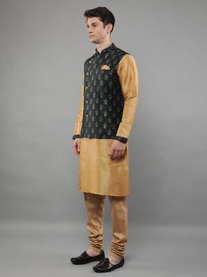 Manish creations men's ethnic motifs silk blend traditional kurta sets with nehru jacket 3