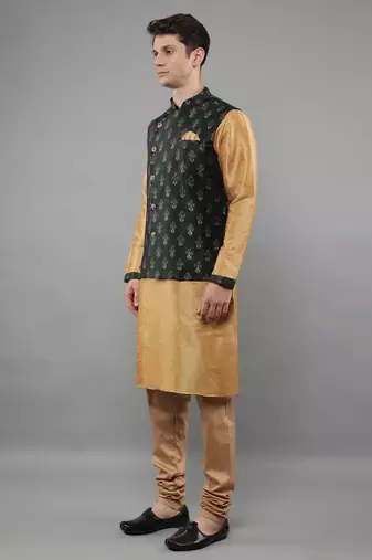 Manish creations men's ethnic motifs silk blend traditional kurta sets with nehru jacket
