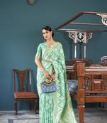 Sea Green Organza Ethnic Motifs Thread Design Zari Saree With Blouse