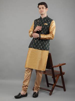 Manish creations men's ethnic motifs silk blend traditional kurta sets with nehru jacket 5