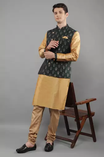 Manish creations men's ethnic motifs silk blend traditional kurta sets with nehru jacket