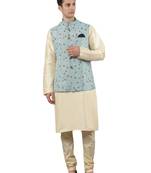 Manish creations men's floral pattan silk blend traditional kurta sets with nehru jacket