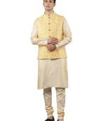 Manish creations men's floral pattan silk blend traditional kurta sets with nehru jacket