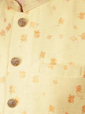 Manish creations men's floral pattan silk blend traditional kurta sets with nehru jacket 4