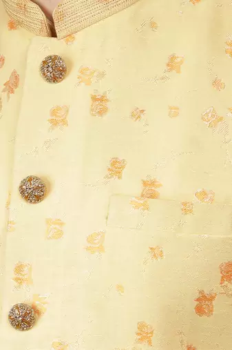 Manish creations men's floral pattan silk blend traditional kurta sets with nehru jacket