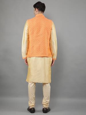 Manish creations men's woven pattan silk blend traditional kurta sets with nehru jacket 2