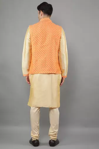 Manish creations men's woven pattan silk blend traditional kurta sets with nehru jacket
