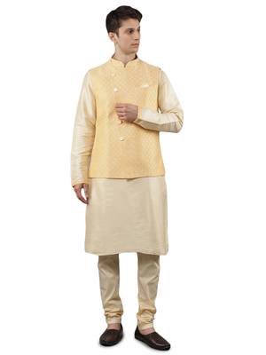 Manish creations men's woven pattan silk blend traditional kurta sets with nehru jacket 1
