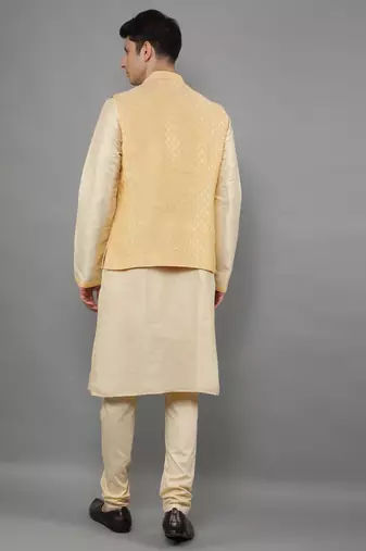 Manish creations men's woven pattan silk blend traditional kurta sets with nehru jacket