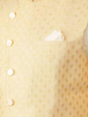Manish creations men's woven pattan silk blend traditional kurta sets with nehru jacket 4