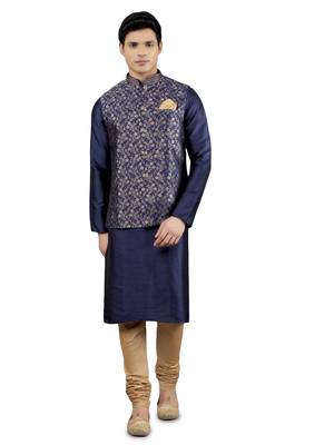Manish creations men's floral pattan silk blend traditional kurta sets with nehru jacket 1