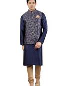 Manish creations men's floral pattan silk blend traditional kurta sets with nehru jacket