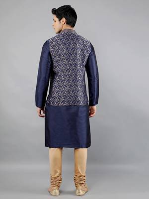 Manish creations men's floral pattan silk blend traditional kurta sets with nehru jacket 2