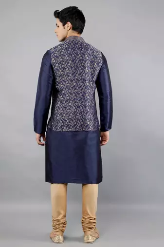 Manish creations men's floral pattan silk blend traditional kurta sets with nehru jacket