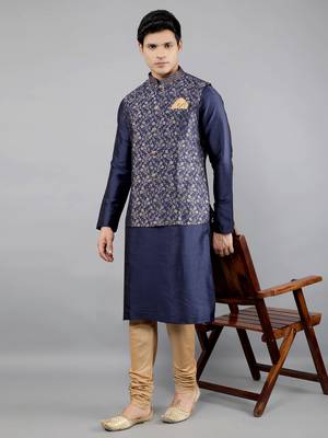 Manish creations men's floral pattan silk blend traditional kurta sets with nehru jacket 5