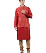 Manish creations men's floral pattan silk blend traditional kurta sets with nehru jacket