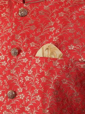 Manish creations men's floral pattan silk blend traditional kurta sets with nehru jacket 4