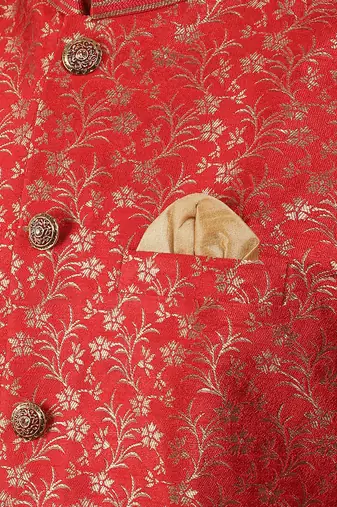 Manish creations men's floral pattan silk blend traditional kurta sets with nehru jacket