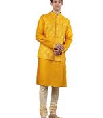 Manish creations men's geometric pattan ethnic silk blend kurta sets with nehru jacket