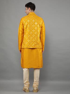 Manish creations men's geometric pattan ethnic silk blend kurta sets with nehru jacket 2